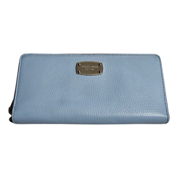 Michael Kors Zip Around Wallet Jet Set Travel Continental Long Light Blue - Picture 1 of 12